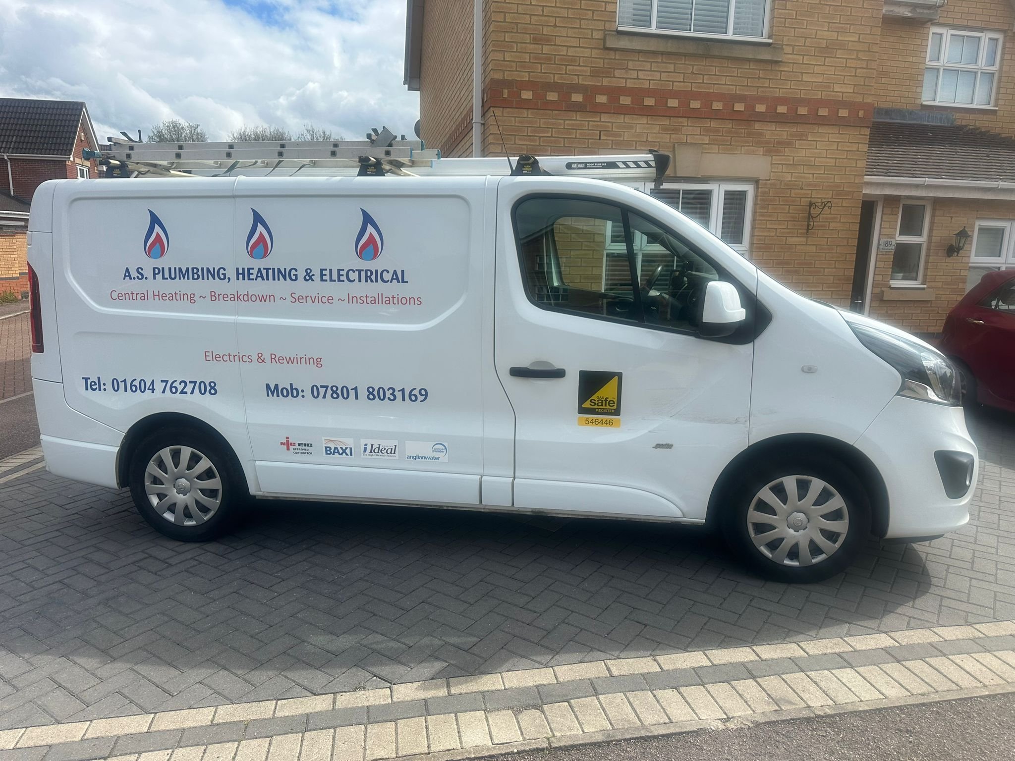 A S Plumbing and Heating branded work van parked on a driveway in Northamptonshire